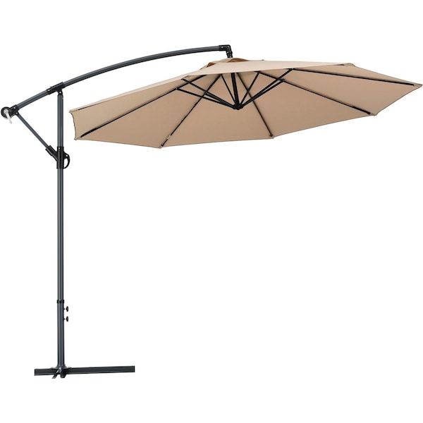 Global Industrial Cantilever Umbrella w/ Crank, Tilt & Cross Brace, Olefin Fabric, 10'W, Tan 436972TN - main